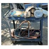 SHOP STOOL, TOOL CART, W/ AIR HOSE & MORE