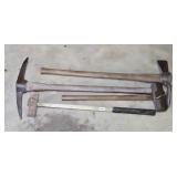 (2) SLEDGE HAMMERS, (2) PICK AXES