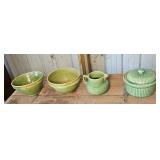 (2) CROCK BOWLS, FEDERAL SQUAT PITCHER, CASSEROLE
