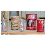 VINTAGE ADVERTISING TINS & MILK BOTTLE