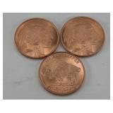 (3) ONE OUNCE COPPER ROUNDS