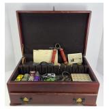 LARGE BOX OF HOT WHEELS, JEWELRY, & KNIVES
