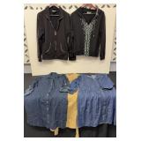 (2) SWEATSHIRTS, (2) DENIM SHIRT DRESSES & MORE