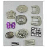 SILVER TONE & RHINESTONE BELT BUCKLES