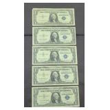 (5) $1 SILVER CERTIFICATES 1957