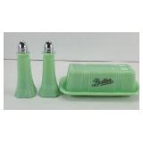 JADEITE GREEN BUTTER DISH & SHAKER SET