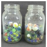 (2) CANNING JARS OF MARBLES & SHOOTERS