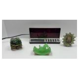 GREEN URANIUM GLASS ROCKING HORSE & CLOCK RADIO