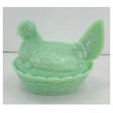 JADEITE GREEN HEN ON NEST