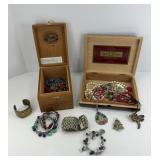 (2) CIGAR BOXES OF COSTUME JEWELRY