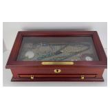 COIN COLLECTOR BOX OF JEWELRY & MISC
