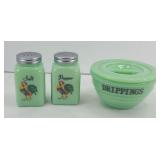 JADEITE GREEN GREASE BOWL & SHAKER SET