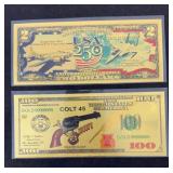(2) MILITARY GOLD FOIL FANTASY BILLS