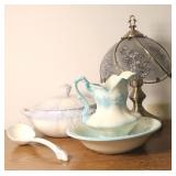 CERAMIC SMALL PITCHER & BOWL, LAMP (ALT LOC)