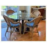 GLASS TOP TABLE W/ (4) RATAN CHAIRS