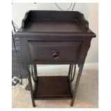 WOOD & WROUGHT IRON SIDE TABLE W/ DRAWER