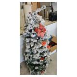 FLOCKED TREE W/ CHRISTMAS DECOR