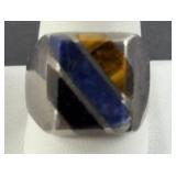 MENS STONE INLAID RING STERLING SILVER