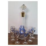 SHERRY DECANTER & GLASSES HAND PAINTED