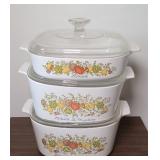 (3) SPICE OF LIFE CORNING WARE CASSEROLE DISHES