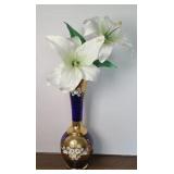 BOHEMIAN COBALT BLUE VASE W/ ENAMEL