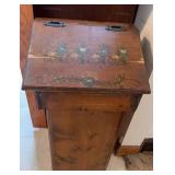 WOOD TRASH CAN, NEEDS REPAIR ON HINGE
