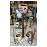 PLANT STAND W/ POTTERY PLANTERS