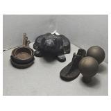 HEAVY CAST IRON FROG W/ OTHER PRIMITIVE DECOR
