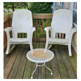 (2) PLASTIC ROCKERS & SIDE TABLE