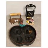 CAST IRON APPLE PAN, BACON PRESS, & MATCH HOLDER
