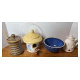 SMALL CROCK HONEY JAR, CROCK BOWL & OTHER DECOR
