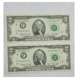 (2) 1976 $2 BILLS CONSECUTIVE UNCIRCULATED
