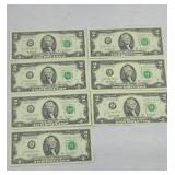 (8) 2003A $2 BILLS CONSECUTIVE UNCIRCULATED