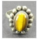 STERLING SILVER RING W/ TIGER EYE STONE