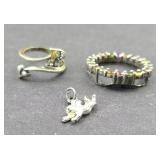 (2) STERLING SILVER RINGS & CHARM