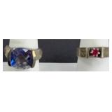 (2) STERLING SILVER RINGS RAINBOW IRIS & RED STONE