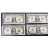 (4) UNCIRCULATED $1 BILL 2013 & 2017