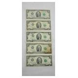 (5) 1976 BICENTENNIAL $2 BILLS