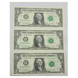 (3) 2013 $1 BILLS CONSECUTIVE UNCIRCULATED