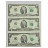 (3) 2003A $2 BILLS CONSECUTIVE UNCIRCULATED