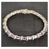 STERLING SILVER BRACELET W/ AMETHYST STONE