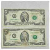 (2) 2003A $2 BILLS CONSECUTIVE UNCIRCULATED