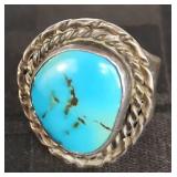 LARGE STERLING SILVER TURQUOISE RING