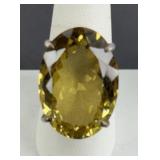 HUGE STERLING SILVER CITRINE STONE RING