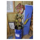 LARGE YARD ART FLOWER W/ BARRELL