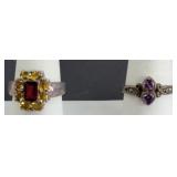 (2) STERLING SILVER RINGS, AMETHYST & CITRINE