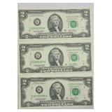 (3) 2003A $2 BILLS CONSECUTIVE UNCIRCULATED