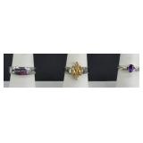 (3) STERLING SILVER RINGS CITRINE & TANZANITE