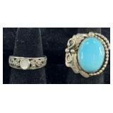 (2) STERLING SILVER RINGS (1) TURQUOISE (1) ENAME