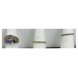 (2) SILVER BANDS, (1) 18KT FASHION RING W/ STONES